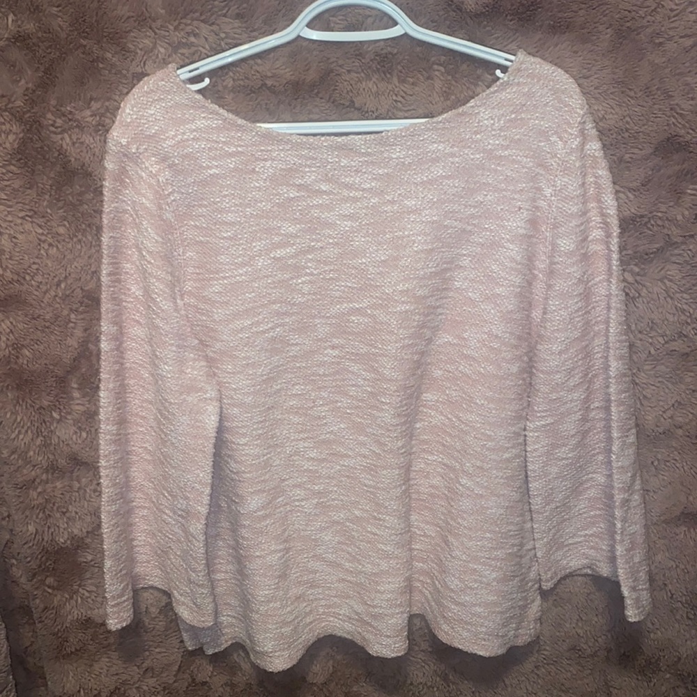 Old Navy baby pink and white bell sleeve sweater
